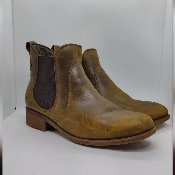 UGG Bonham Boots Women's 12 Brown Leather Distressed Boho Retro 90s Y2K