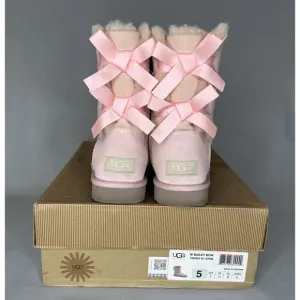 UGG Boots Bailey Bow Pink Suede Wool Coquette Rare Collectors Sz 5 Women Girls