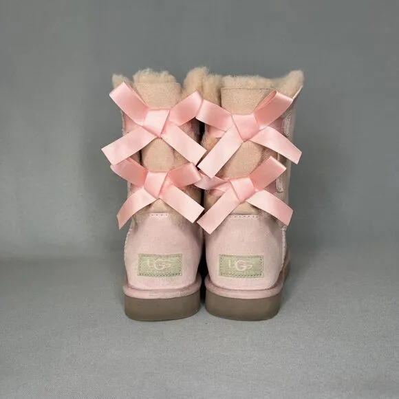 UGG Boots Bailey Bow Pink Suede Wool Coquette Rare Collectors Sz 5 Women Girls