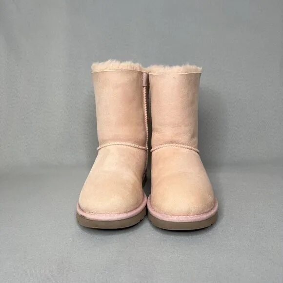 UGG Boots Bailey Bow Pink Suede Wool Coquette Rare Collectors Sz 5 Women Girls