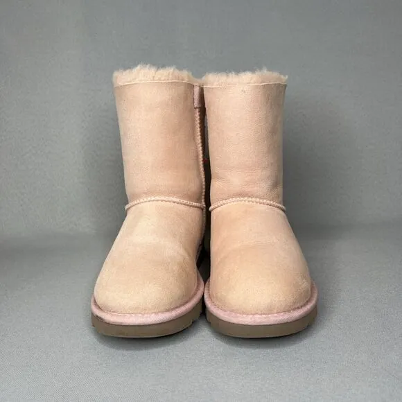 UGG Boots Bailey Bow Pink Suede Wool Coquette Rare Collectors Sz 5 Women Girls