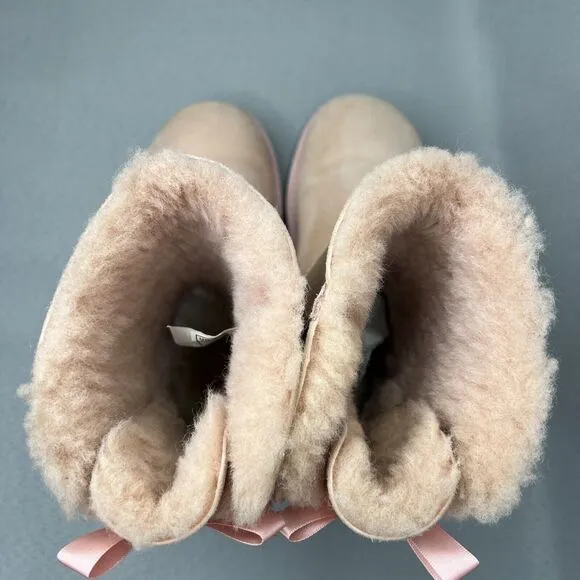 UGG Boots Bailey Bow Pink Suede Wool Coquette Rare Collectors Sz 5 Women Girls