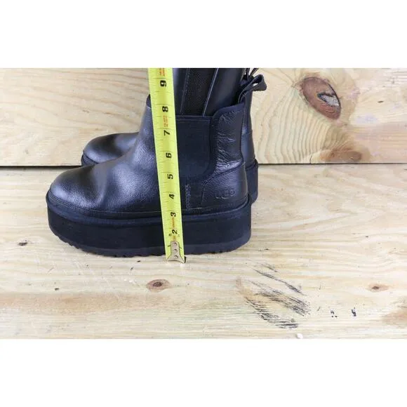 Ugg Boots Womens 7 Black Leather Neumel Platform Boot Chelsea Chunky Shoes