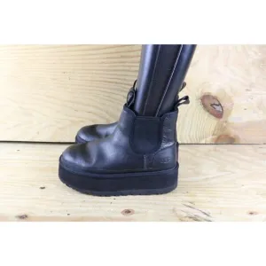 Ugg Boots Womens 7 Black Leather Neumel Platform Boot Chelsea Chunky Shoes