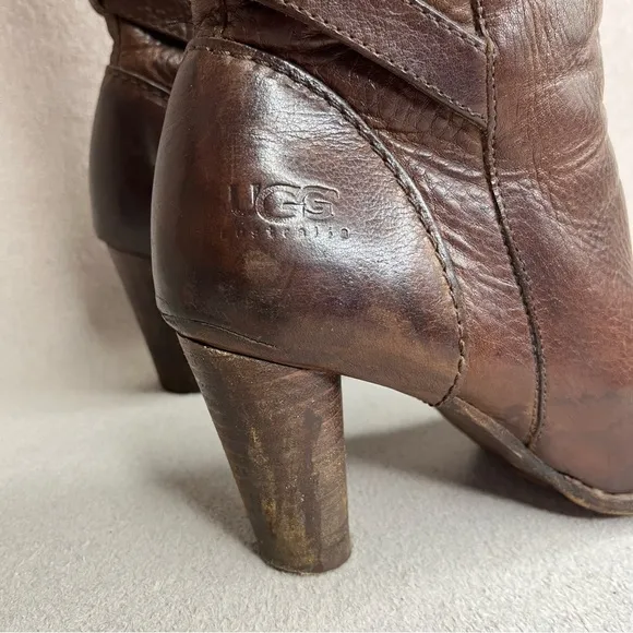 UGG Caroline Heeled Mid-Calf Boots-Brown Leather-Women’s 8-Classic-Y2K-Evening