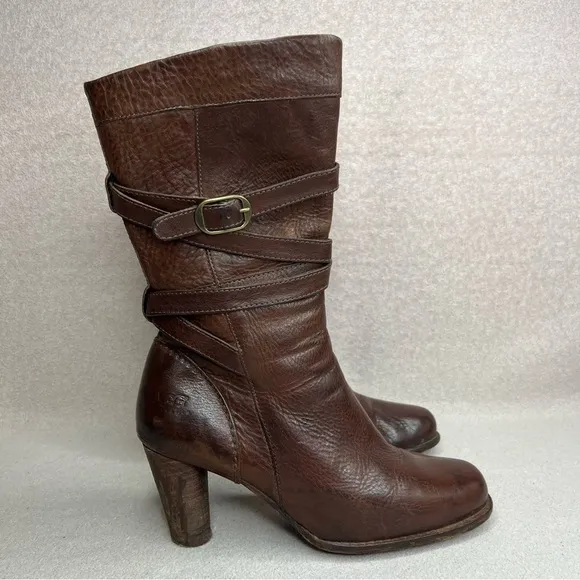 UGG Caroline Heeled Mid-Calf Boots-Brown Leather-Women’s 8-Classic-Y2K-Evening