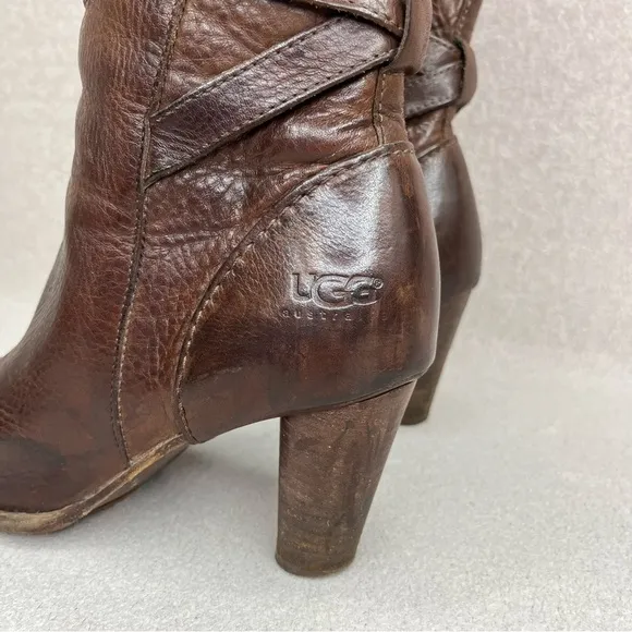 UGG Caroline Heeled Mid-Calf Boots-Brown Leather-Women’s 8-Classic-Y2K-Evening