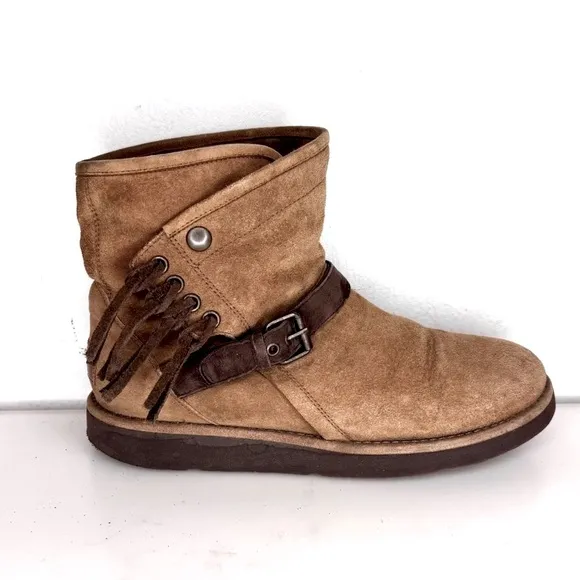 UGG Karisa Booties Ankle Boots with Buckle and Fringe Size 7