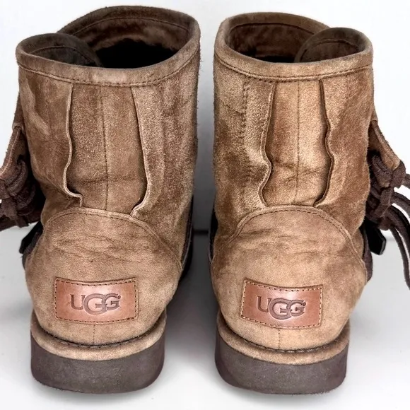 UGG Karisa Booties Ankle Boots with Buckle and Fringe Size 7