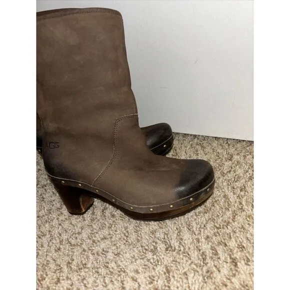 Ugg Lynnea Clog Ankle Boots sz 5 Shearling‎ Studded Wood Heel Two Tone Boho Gorp