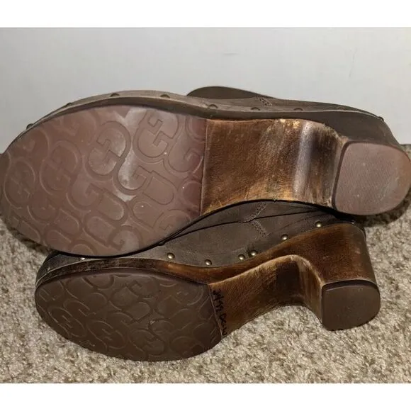 Ugg Lynnea Clog Ankle Boots sz 5 Shearling‎ Studded Wood Heel Two Tone Boho Gorp