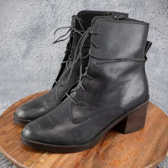 UGG Oriana Heeled Boot in Black Leather Size 11 Lace Up Chunky Heel