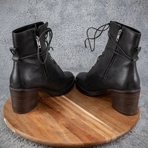 UGG Oriana Heeled Boot in Black Leather Size 11 Lace Up Chunky Heel
