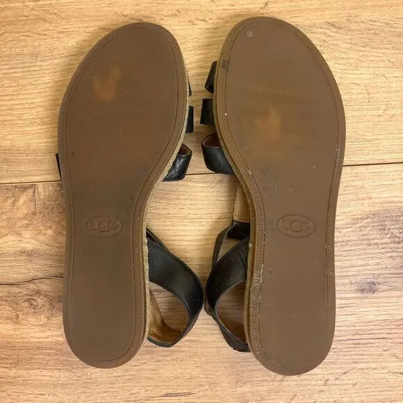 UGG Womens Lanette Sandals Size 8 Black Leather Summer Spring Break‎ Vacation