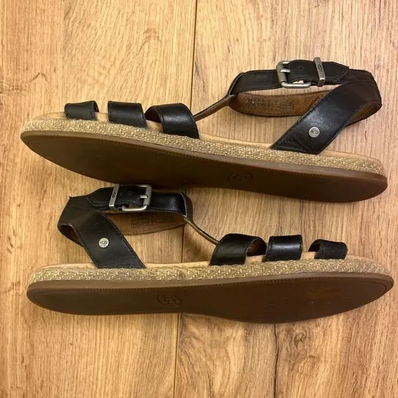 UGG Womens Lanette Sandals Size 8 Black Leather Summer Spring Break‎ Vacation