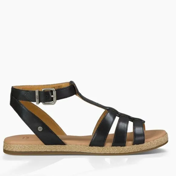 UGG Womens Lanette Sandals Size 8 Black Leather Summer Spring Break‎ Vacation