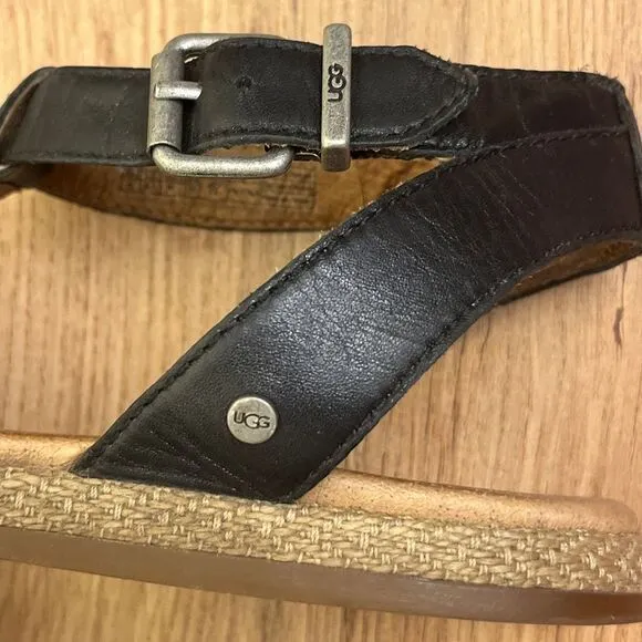 UGG Womens Lanette Sandals Size 8 Black Leather Summer Spring Break‎ Vacation