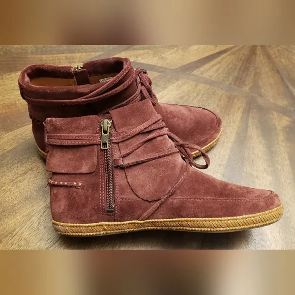 UGG Women's Reid Suede Ankle Boots - Burgundy, Size 7.5