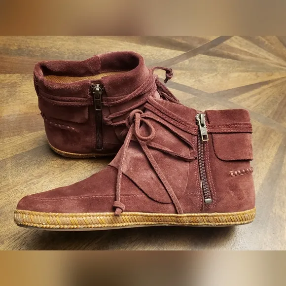UGG Women's Reid Suede Ankle Boots - Burgundy, Size 7.5