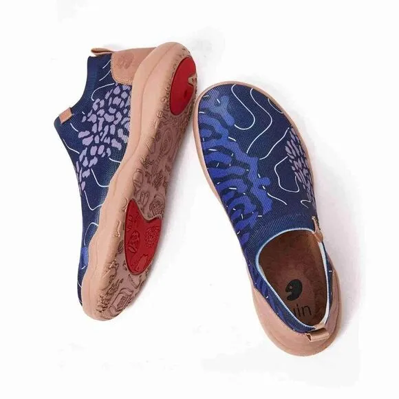 UIN Men's Walking Travel Shoes Slip On Knitted Sneakers(FLOWING DEEP BLUE)No Box