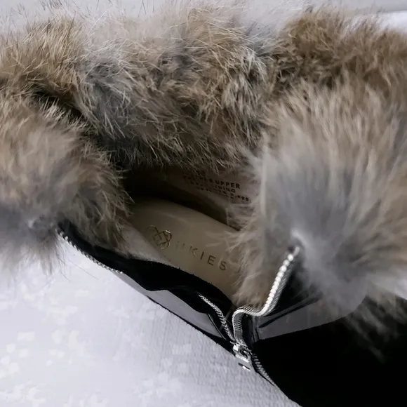 UKIES Wedge Heeled Ankle Booties Rabbit Fur Trim