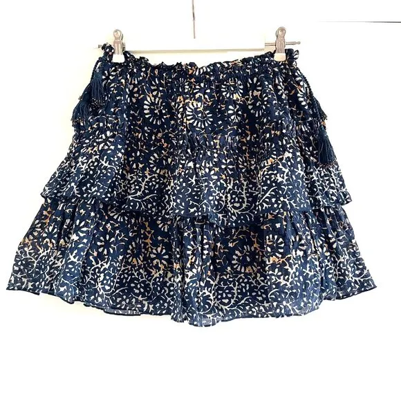 Ulla Johnson ‘Asha” Tiered Mini Skirt in Azul
