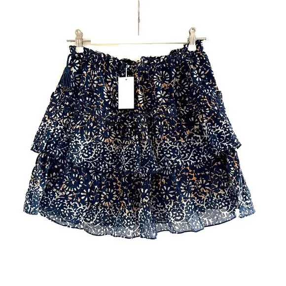 Ulla Johnson ‘Asha” Tiered Mini Skirt in Azul