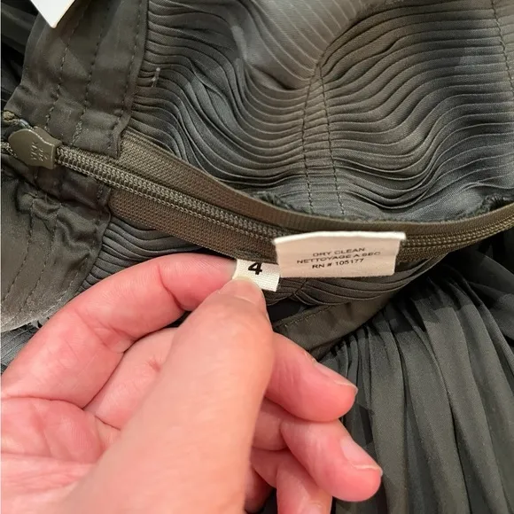 Ulla Johnson Isidore Satin Pleated Bow Trim Side Zipper Raw Hem Midi Skirt
