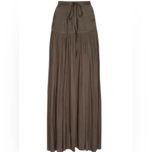 Ulla Johnson Isidore Satin Pleated Bow Trim Side Zipper Raw Hem Midi Skirt