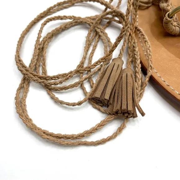 ULLA JOHNSON Light Tan Leather Javi Boho Gladiator Lace Up Ankle Sandals Size 39