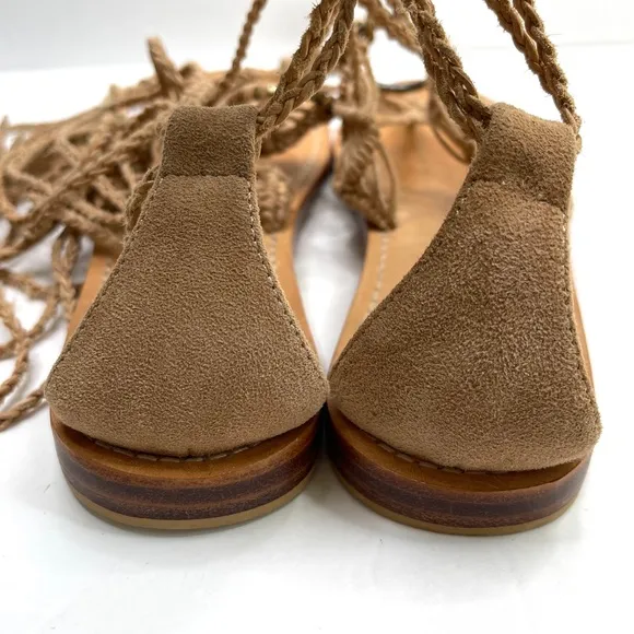 ULLA JOHNSON Light Tan Leather Javi Boho Gladiator Lace Up Ankle Sandals Size 39