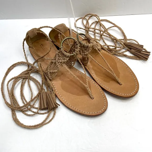 ULLA JOHNSON Light Tan Leather Javi Boho Gladiator Lace Up Ankle Sandals Size 39