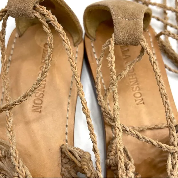 ULLA JOHNSON Light Tan Leather Javi Boho Gladiator Lace Up Ankle Sandals Size 39