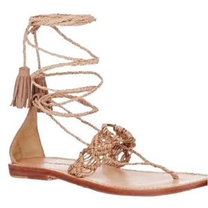 ULLA JOHNSON Light Tan Leather Javi Boho Gladiator Lace Up Ankle Sandals Size 39