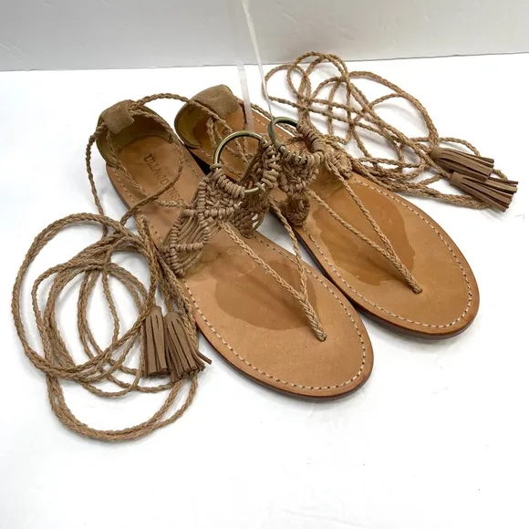 ULLA JOHNSON Light Tan Leather Javi Boho Gladiator Lace Up Ankle Sandals Size 39