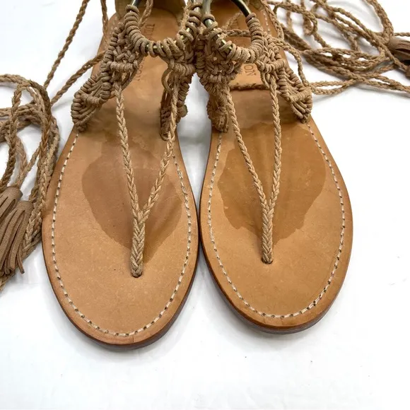 ULLA JOHNSON Light Tan Leather Javi Boho Gladiator Lace Up Ankle Sandals Size 39