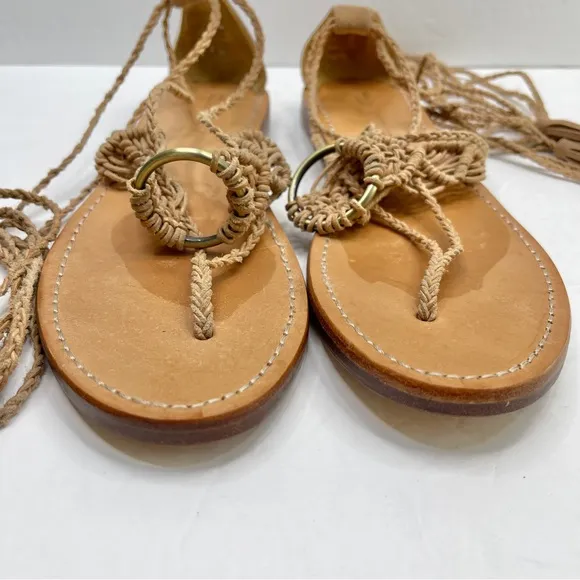 ULLA JOHNSON Light Tan Leather Javi Boho Gladiator Lace Up Ankle Sandals Size 39