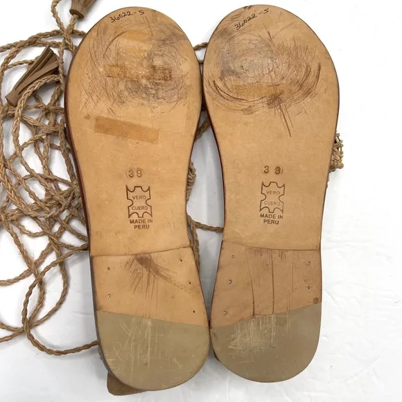 ULLA JOHNSON Light Tan Leather Javi Boho Gladiator Lace Up Ankle Sandals Size 39
