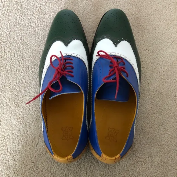 Undandy Men's Blue Green Wingtip Lace-up Oxford Dress Sneaker Shoes Size 46