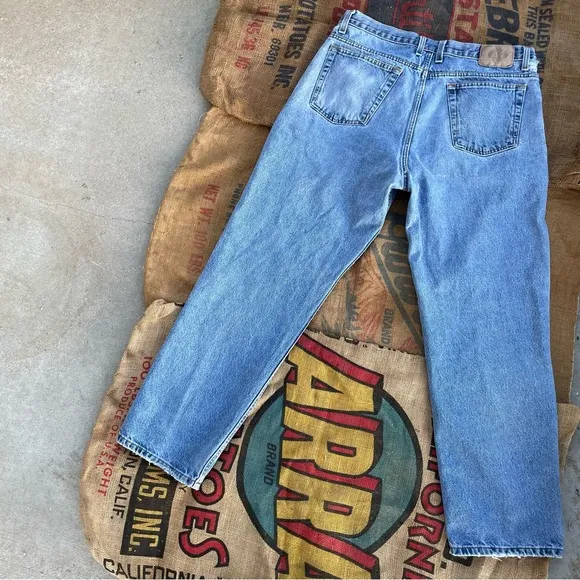 Upcycled patchwork feed sack jeans