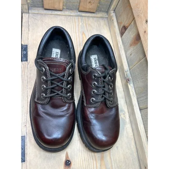 US9 Skechers Bordeaux Leather Chunky Oxford Shoes Y2K MENS EU42 Oxblood