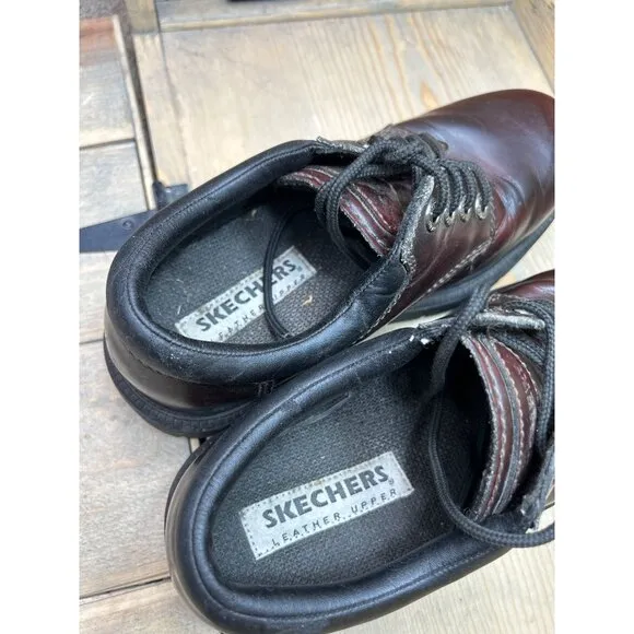 US9 Skechers Bordeaux Leather Chunky Oxford Shoes Y2K MENS EU42 Oxblood