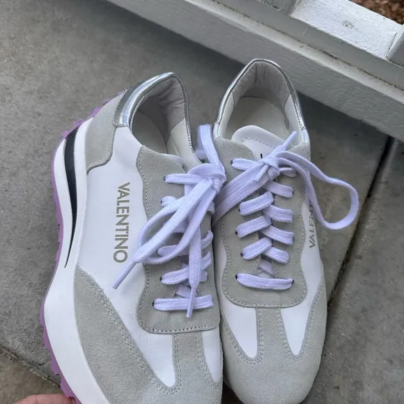 Valentino White and Gray Athletic Sneakers with Retro Design