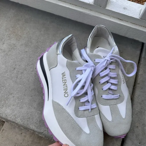 Valentino White and Gray Athletic Sneakers with Retro Design