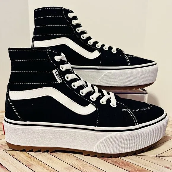 VANS Filmore Hi Tapered ST Women 9.5 Canvas Black White Platform Sneakers Shoes