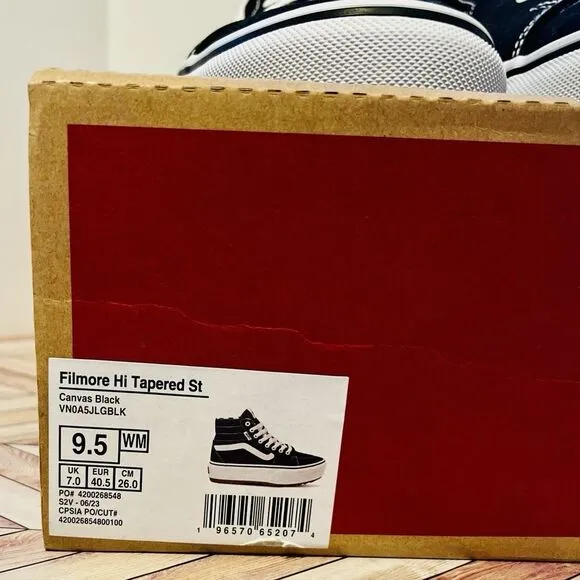 VANS Filmore Hi Tapered ST Women 9.5 Canvas Black White Platform Sneakers Shoes