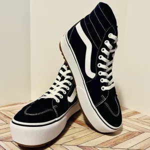 VANS Filmore Hi Tapered ST Women 9.5 Canvas Black White Platform Sneakers Shoes
