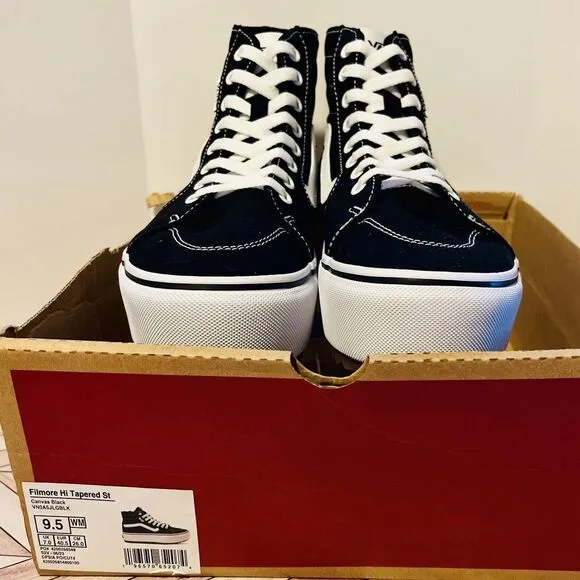 VANS Filmore Hi Tapered ST Women 9.5 Canvas Black White Platform Sneakers Shoes