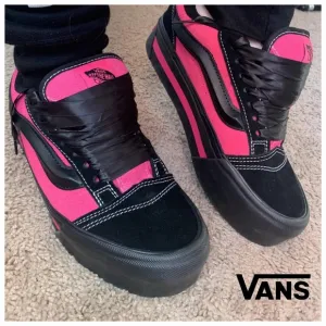Vans Knu Stack Women's Platform Shoes Vintage Satin 'Black Pink' Size 9 &amp; 10 NEW
