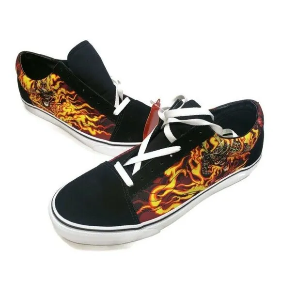 Vans Mens Size 11 Old Skool Samurai Rising Flames Skateboard Shoes 508731 Black